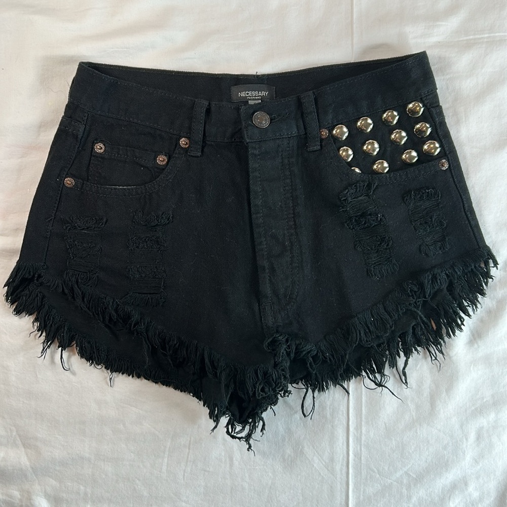 Jean Shorts Silver Studs Black Denim‎ shorts, Size Small